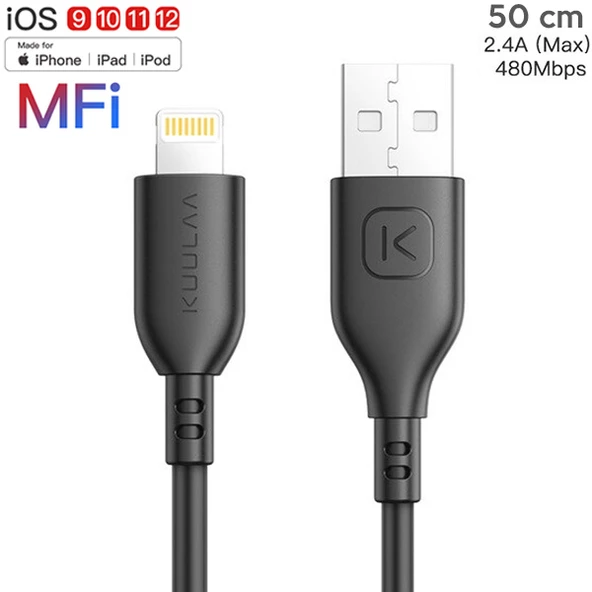 KUULAA 0.5M MFI Sertifikalı 2.4A İPhone 11,11Pro XS XR-8 Usb kablo