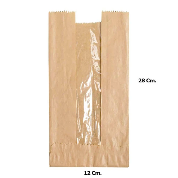 Pencereli Kraft Baget Ekmek Fırın Kese Kağıdı - Küçük boy - 12 x 28 Cm. - 0.5 Kg.lık - 5 Paket - Resim 2