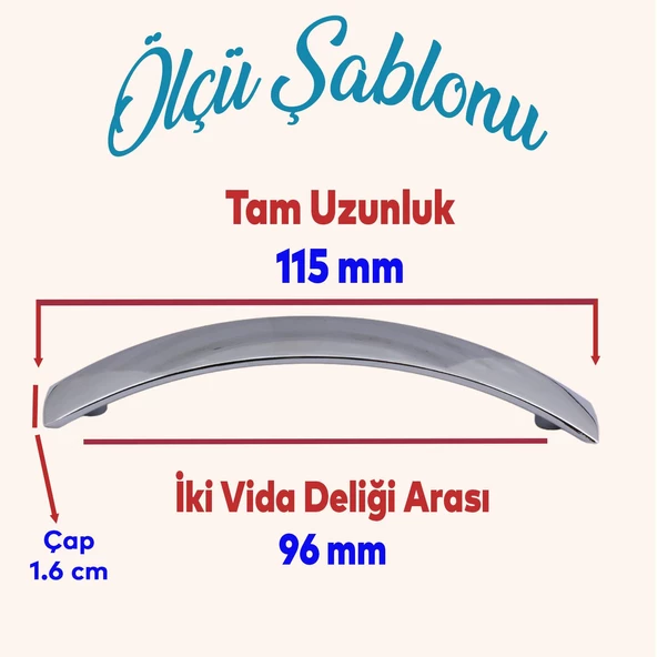 Kemer Mobilya Mutfak Dolabı Çekmece Dolap Kulpları Düz Metal Kulp Kulbu Kulpu (96 MM-9.6 CM) Krom - 2