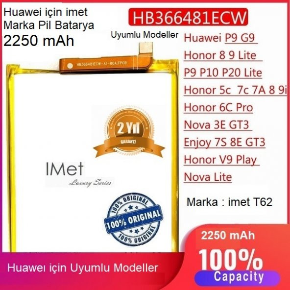 Huawei P9 Lite 2017 HB366481ECW 2250 mAh Batarya Pil Orijinal Kalite Uzun Ömürlü Yüksek Kapasite