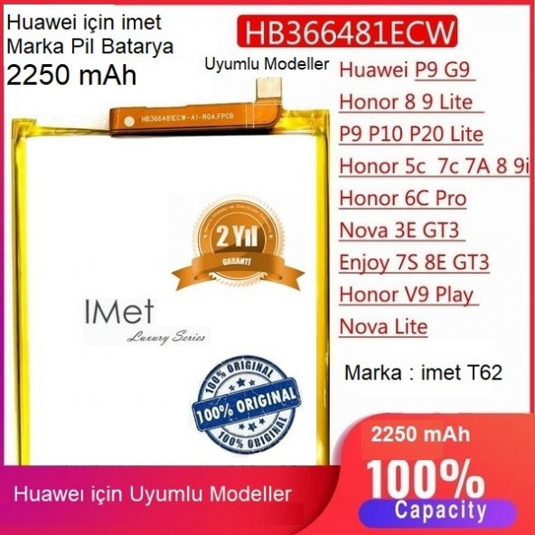 Huawei HB366481ECW 2250 mAh Batarya Pil P8 P8 Lite P9 P9 Lite P10 P10 Lite P20 P20 Lite P Smart