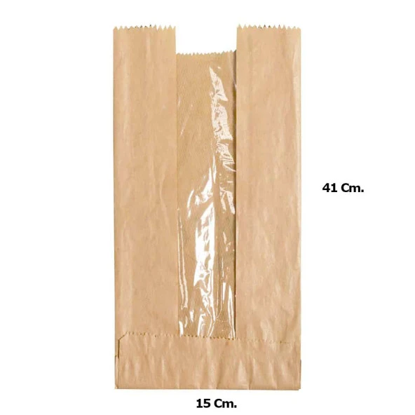 Pencereli Kraft Baget Ekmek Fırın Kese Kağıdı - Orta boy - 15 x 41 Cm. - 0.510 Kg. - Paket - Resim 2