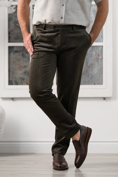 Apartro Regular Fit İnce Fitilli Boru Paça Yan Cep Kalın Kumaş Kadife Pantolon - 3