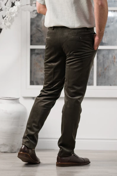 Apartro Regular Fit İnce Fitilli Boru Paça Yan Cep Kalın Kumaş Kadife Pantolon - 4