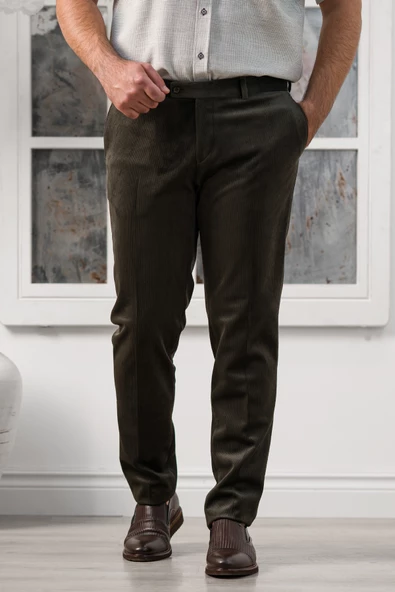 Apartro Regular Fit İnce Fitilli Boru Paça Yan Cep Kalın Kumaş Kadife Pantolon - 6