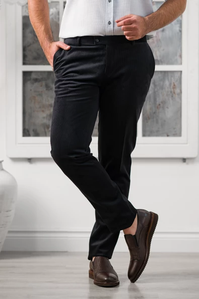 Apartro Regular Fit İnce Fitilli Boru Paça Yan Cep Kalın Kumaş Kadife Pantolon - 9