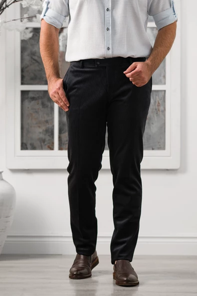 Apartro Regular Fit İnce Fitilli Boru Paça Yan Cep Kalın Kumaş Kadife Pantolon - 11