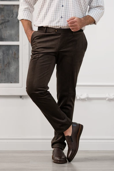 Apartro Regular Fit İnce Fitilli Boru Paça Yan Cep Kalın Kumaş Kadife Pantolon - 12