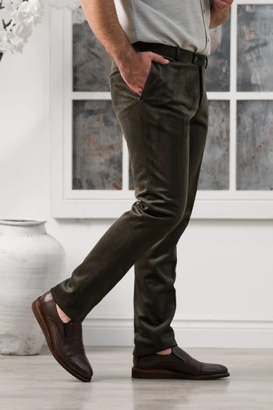Apartro Regular Fit İnce Fitilli Boru Paça Yan Cep Kalın Kumaş Kadife Pantolon - 2