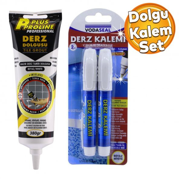 Plus Proline Derz Dolgu 380 Gr Beyaz Kuruyan Su Bazlı Kokusuz Kalıcı Derz Kalemi Beyaz (2Li SET)