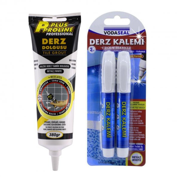 Plus Proline Derz Dolgu 380 Gr Beyaz Kuruyan Su Bazlı Kokusuz Kalıcı Derz Kalemi Beyaz (2Li SET) - 7