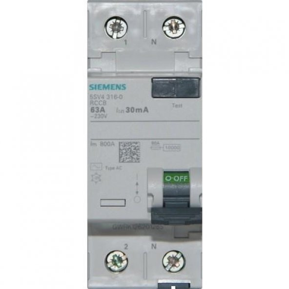 SIEMENS - 5SV4316-0 Kaçak Akım Rölesi 63A 30mA 230V 1Faz