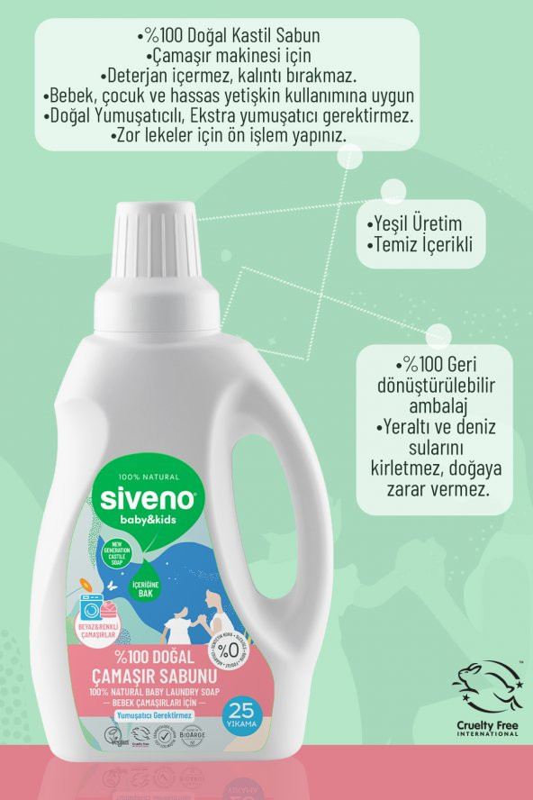 Siveno %100 Doğal Bebek Çamaşır Sabunu Kendinden Yumuşatıcılı Bitkisel Deterjan Konsantre Vegan 750 ml - 5