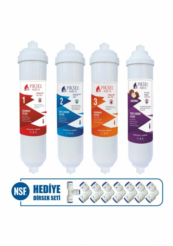 Piksel Aqua Su Arıtma Cihazı 4 lü Filtre Seti Ön Filtreler ve Tatlandırıcı