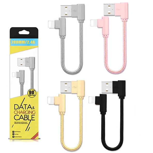 İphone Lightning Eğik Başlı Halat Usb Kablo 20cm