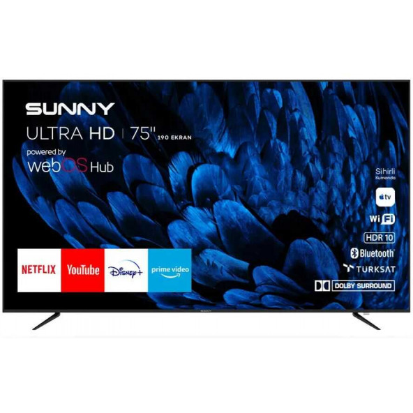 Sunny SN75LEDB252 4K Ultra HD 75" 190 Ekran Uydu Alıcılı webOS Smart LED TV