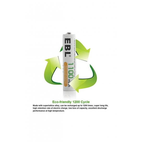 EBL 1100 mAh NiMH İnce Kalem Pil AAA 4'lü - 3