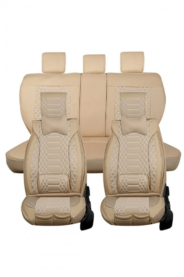 Ford Escort Uyumlu Lüks Deri Oto Koltuk Kılıfı Tam Takım Set Mars Bej - Resim 2