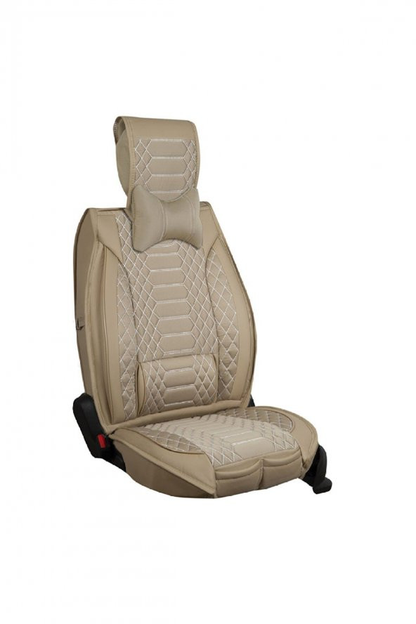 Ford Escort Uyumlu Lüks Deri Oto Koltuk Kılıfı Tam Takım Set Mars Bej - Resim 4