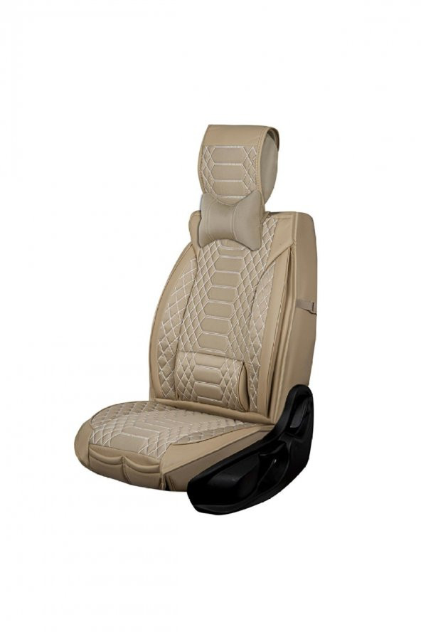 Ford Escort Uyumlu Lüks Deri Oto Koltuk Kılıfı Tam Takım Set Mars Bej - Resim 5