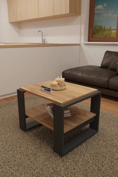 Dikdörtgen Orta Sehpa Raflı Atlantik Çam - Antrasit - 2