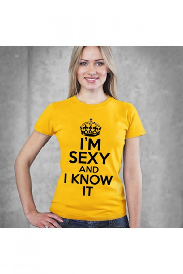 I Know it Baskılı Dar Kesim Kadın Sarı t-shirt