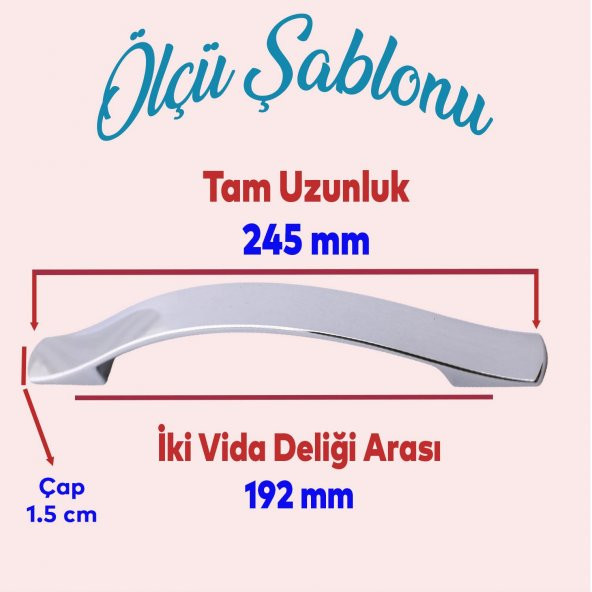 Elif Mobilya Mutfak Dolabı Çekmece Dolap Kapak Kulpu Düz Metal Kulp Kulbu Kulpu 192 Mm Krom - 2