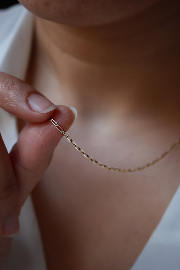 14 Ayar Altın İnce Ataç Zincir Kolye - Resim 2