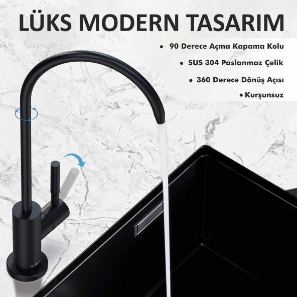 Piksel Aqua Lüks Su Arıtma Musluğu Mat Siyah Paslanmaz - 2