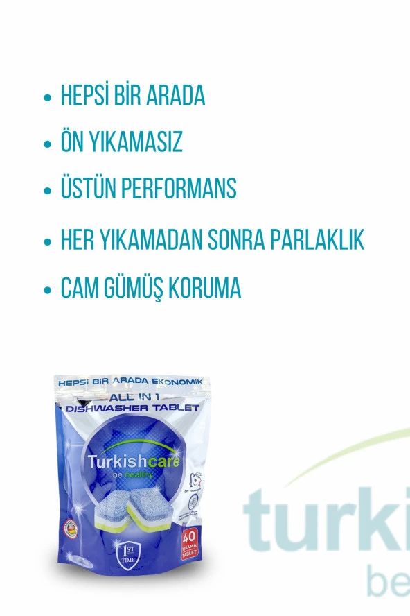 Turkishcare Hepsi Bir Arada Ekonomik 40 Yıkama Bulaşık Deterjanı Premium Tablet - 2