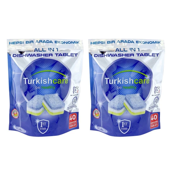 Turkishcare Hepsi 1 Arada 40 lı Bulaşık Makinası Tableti x 2 Paket (80 Tablet)