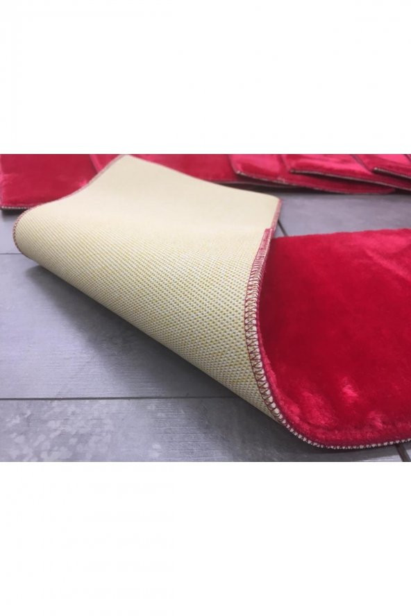 Comfort Bordo (1 ADET) Pufidik Peluş Merdiven Halısı Kaymaz Deri Tabanlı Basamak Paspası - 5
