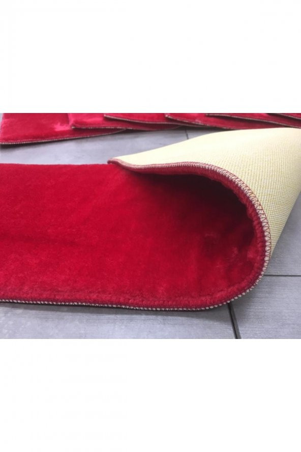 Comfort Bordo (1 ADET) Pufidik Peluş Merdiven Halısı Kaymaz Deri Tabanlı Basamak Paspası - 7