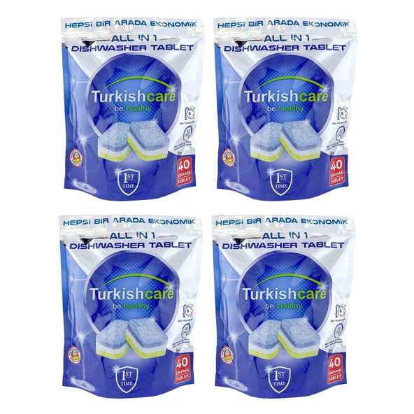 Turkishcare Hepsi 1 Arada 40 lı Bulaşık Makinası Tableti x 4 Paket (160 Tablet)