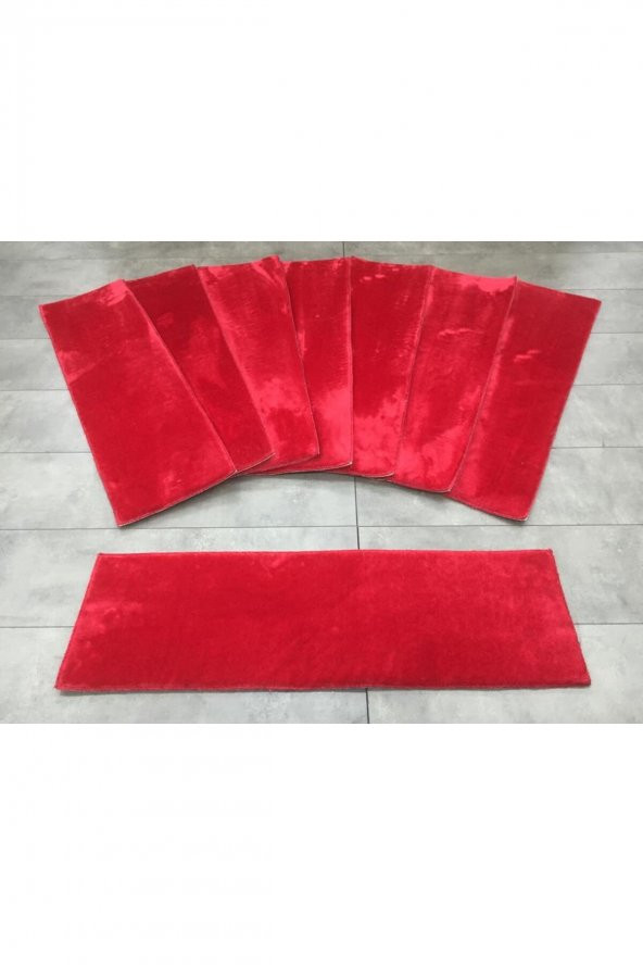Comfort Bordo (5 Adet) Merdiven Halısı Pufidik Peluş Kaymaz Deri Tabanlı Basamak Paspası - 2