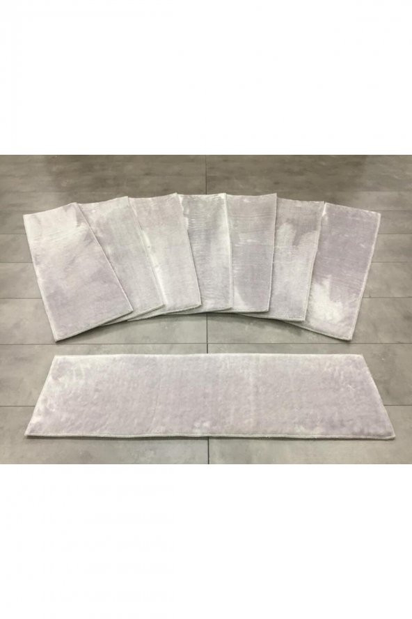 Comfort Gri (5 Adet) Merdiven Halısı Pufidik Peluş Kaymaz Deri Tabanlı Basamak Paspası - 2