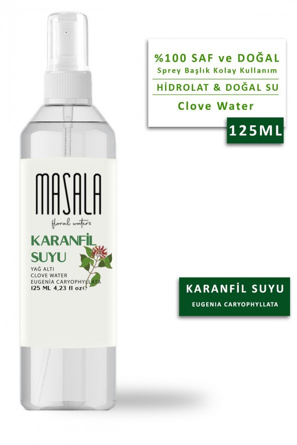 Masala Saf Karanfil Suyu 125 ml 100 Doğal Yağlı Hidrosol - Tonik Clove Floral Water Hydrosol Tonic