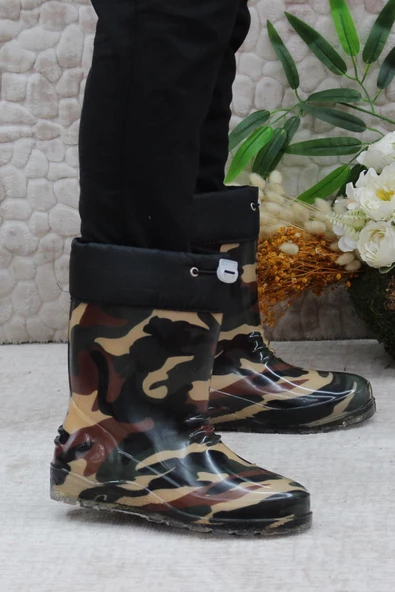 Fort 7061 Haki Kamuflaj İçi Peluşlu Su Geçirmez Erkek Çocuk Kar Yağmur Çizmesi - Resim 2