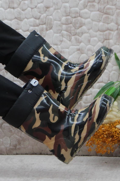 Fort 7061 Haki Kamuflaj İçi Peluşlu Su Geçirmez Erkek Çocuk Kar Yağmur Çizmesi - Resim 5