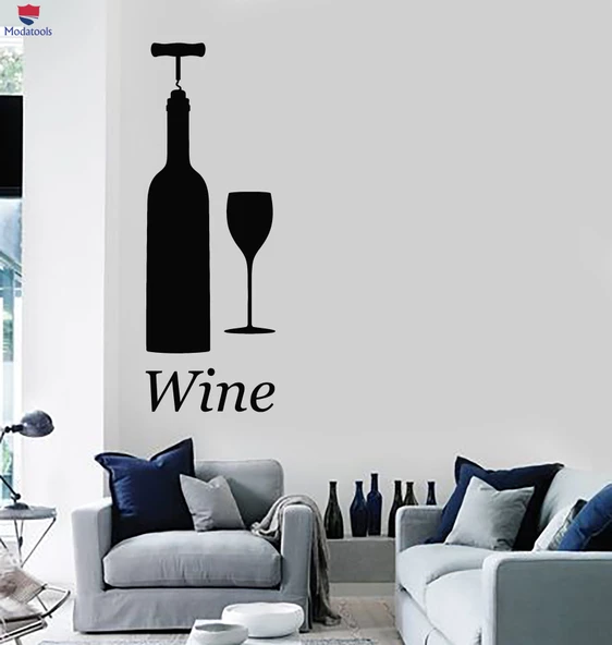Dekoratif Duvar Sticker Cam Şarap Şişesi Dükkanı Kasası Restoran Çıkartmaları