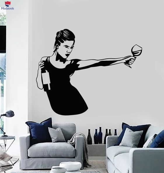 Dekoratif Duvar Sticker Kız Şişe Cam Şarap Bar Kokteyl Parti Çıkartmaları