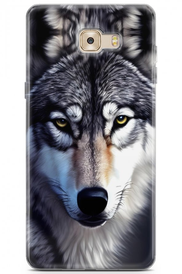 Samsung Galaxy C9 Pro Uyumlu Kılıf Dogs 07 Kurt Yüz Desenli Kılıf Gri