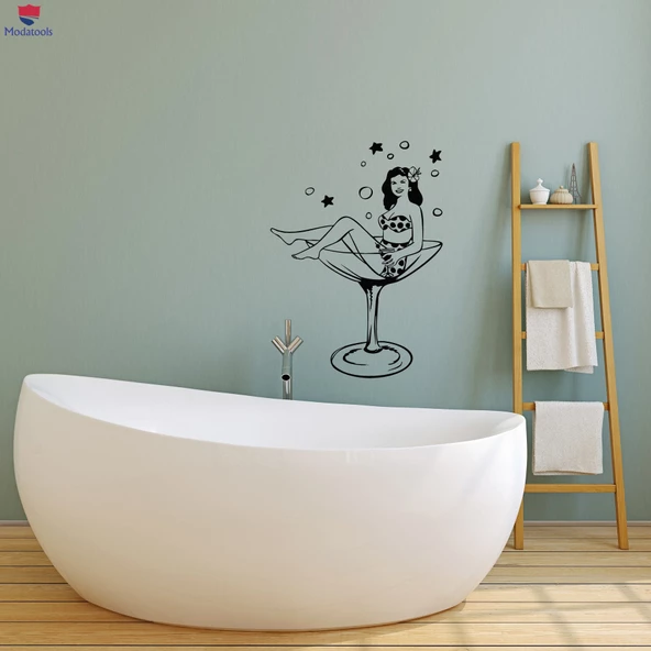DekoratifDecal Duvar Sticker Kadın Şarap Kadehi Kız Martini Pin-up Benzersiz Hediyelik