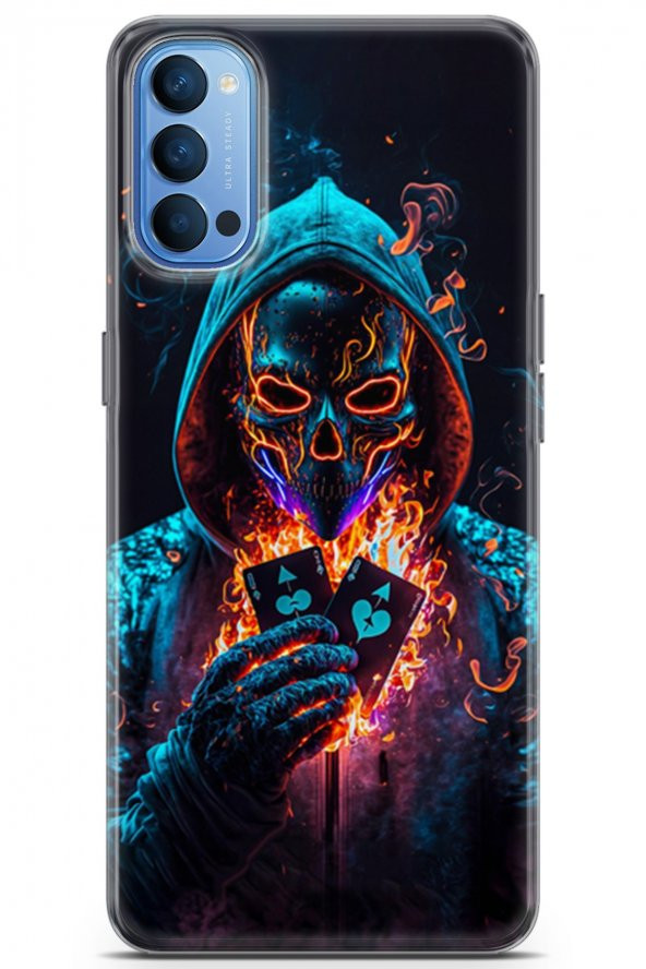 Oppo Reno 4 Uyumlu Kılıf Milano 30 Ateşli Maske Kenarları Şeffaf Kapak Mavi