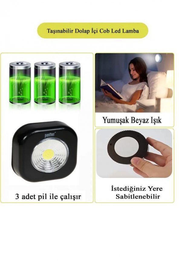 Panther PT-1114 Dolap İçi Lamba Kare Siyah - COB LED - 4