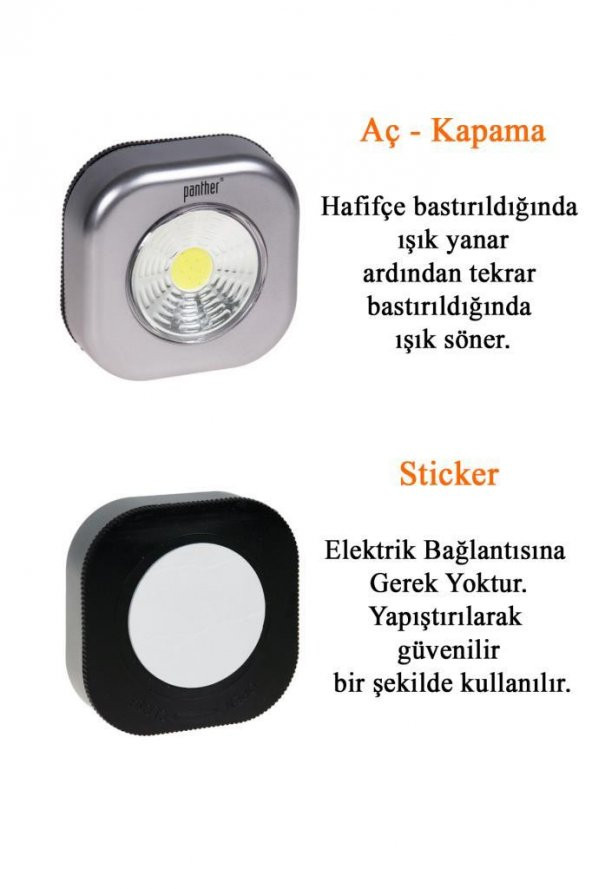 Panther PT-1114 Gri Dolap İçi Lamba - Beyaz Işık Cob Led Gece Aydınlatması - 3