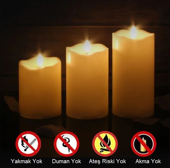 TriLine Alevsiz Titreyen LED Mum Büyük Boy 3lü Set Kumandalı - 7