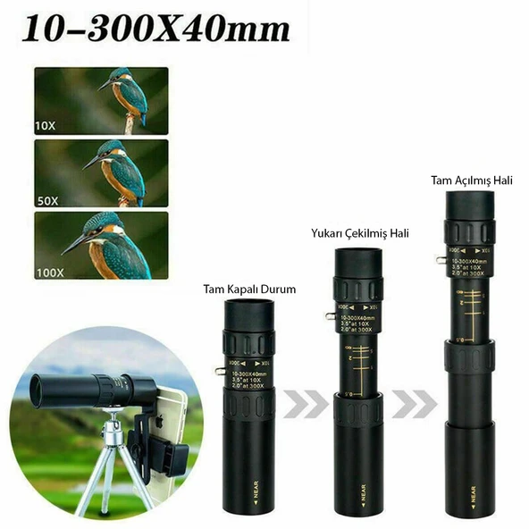 TriLine 10-300x40mm Zoom Monoküler Teleskop Taşınabilir Su Geçirmez Dürbün - 7