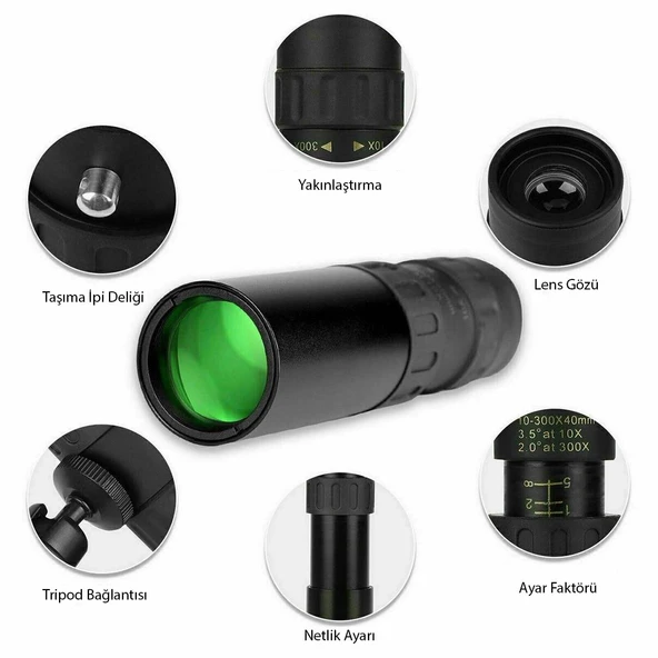 TriLine 10-300x40mm Zoom Monoküler Teleskop Taşınabilir Su Geçirmez Dürbün - 4