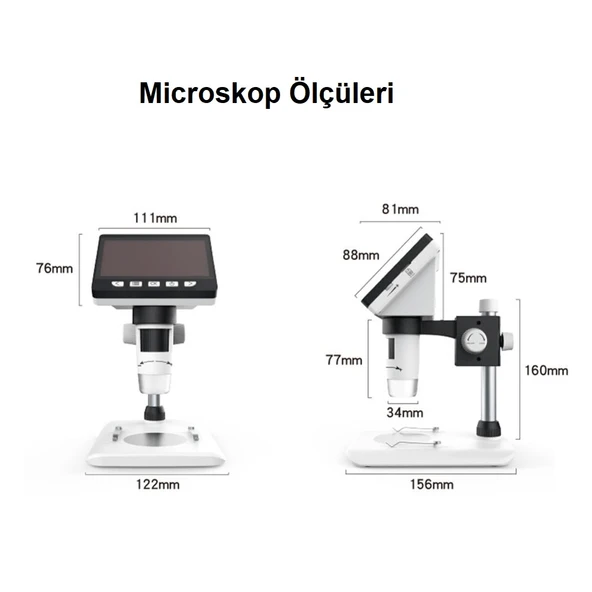 TriLine 1000X Dijital 1080P 4.3 inç LCD Ekranlı USB HD Mikroskop - Resim 6